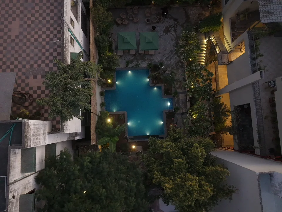 Aerial view of the haveli pool